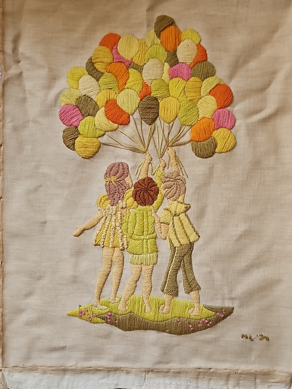 Vintage Crewel Embroidery Whimsical Art